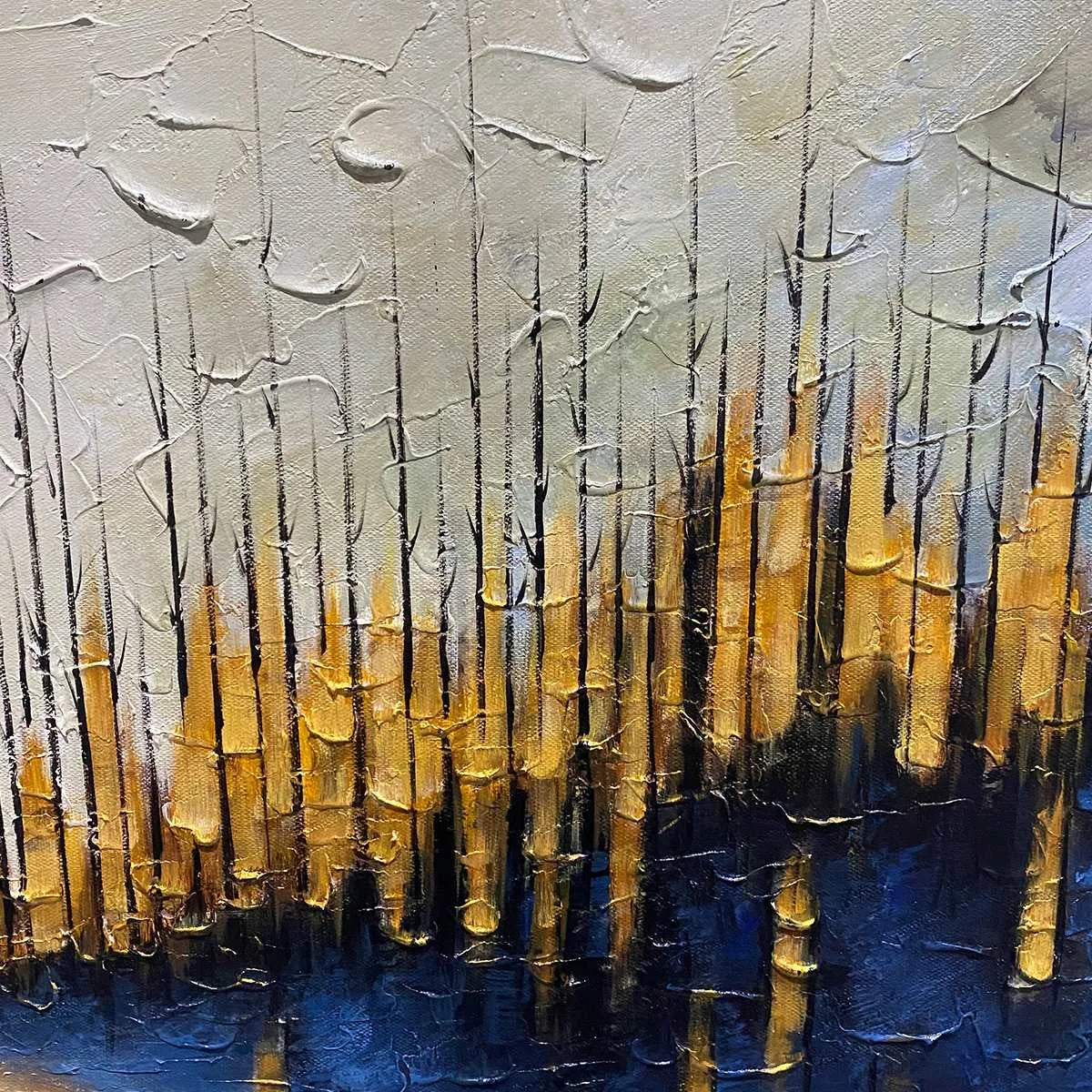 GOLDEN FOREST REFLECTION: Textured Landscape Oil Painting | rolled canvas, ready for custom framing