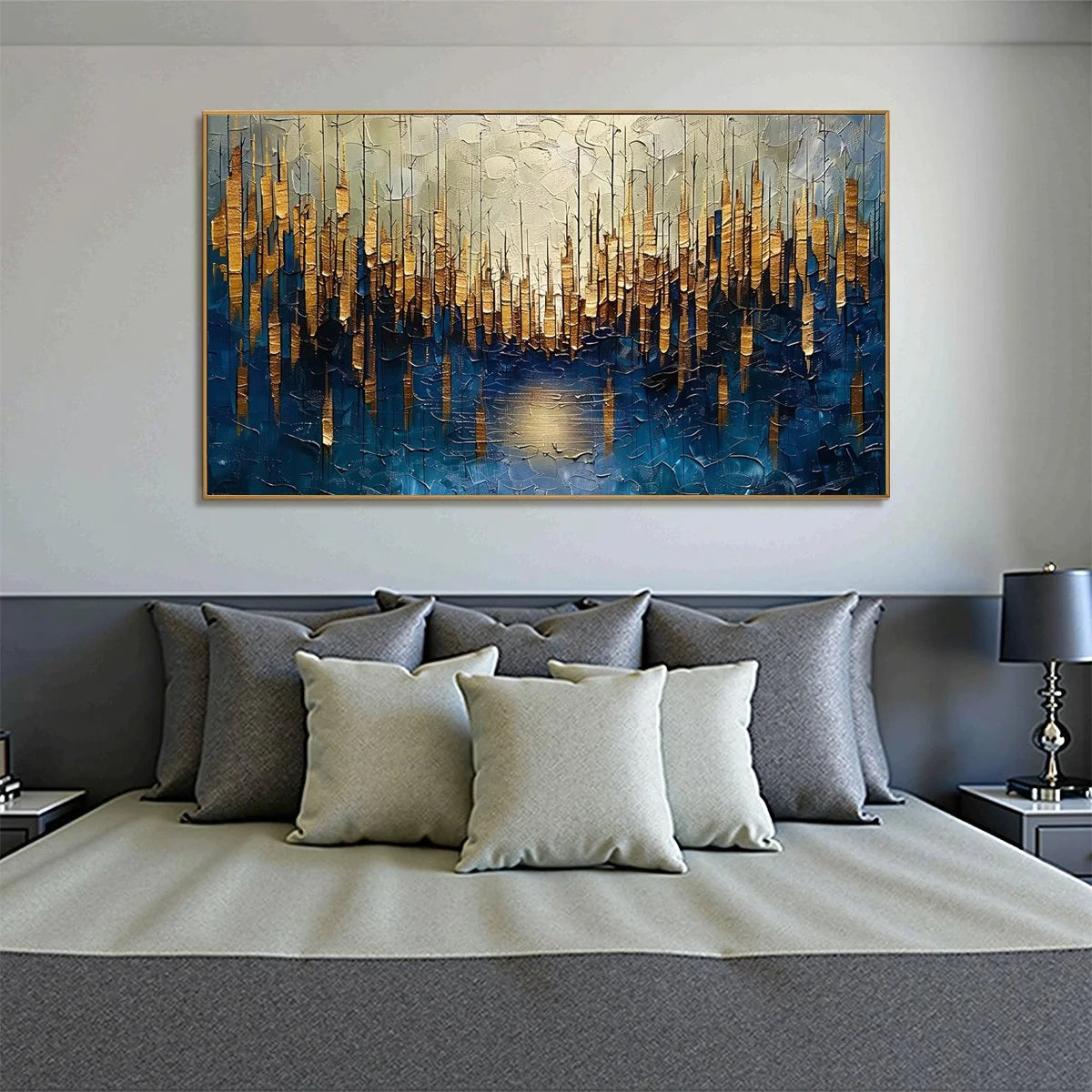 GOLDEN FOREST REFLECTION: Textured Landscape Oil Painting | Landscape mood, soft natural light studio shot