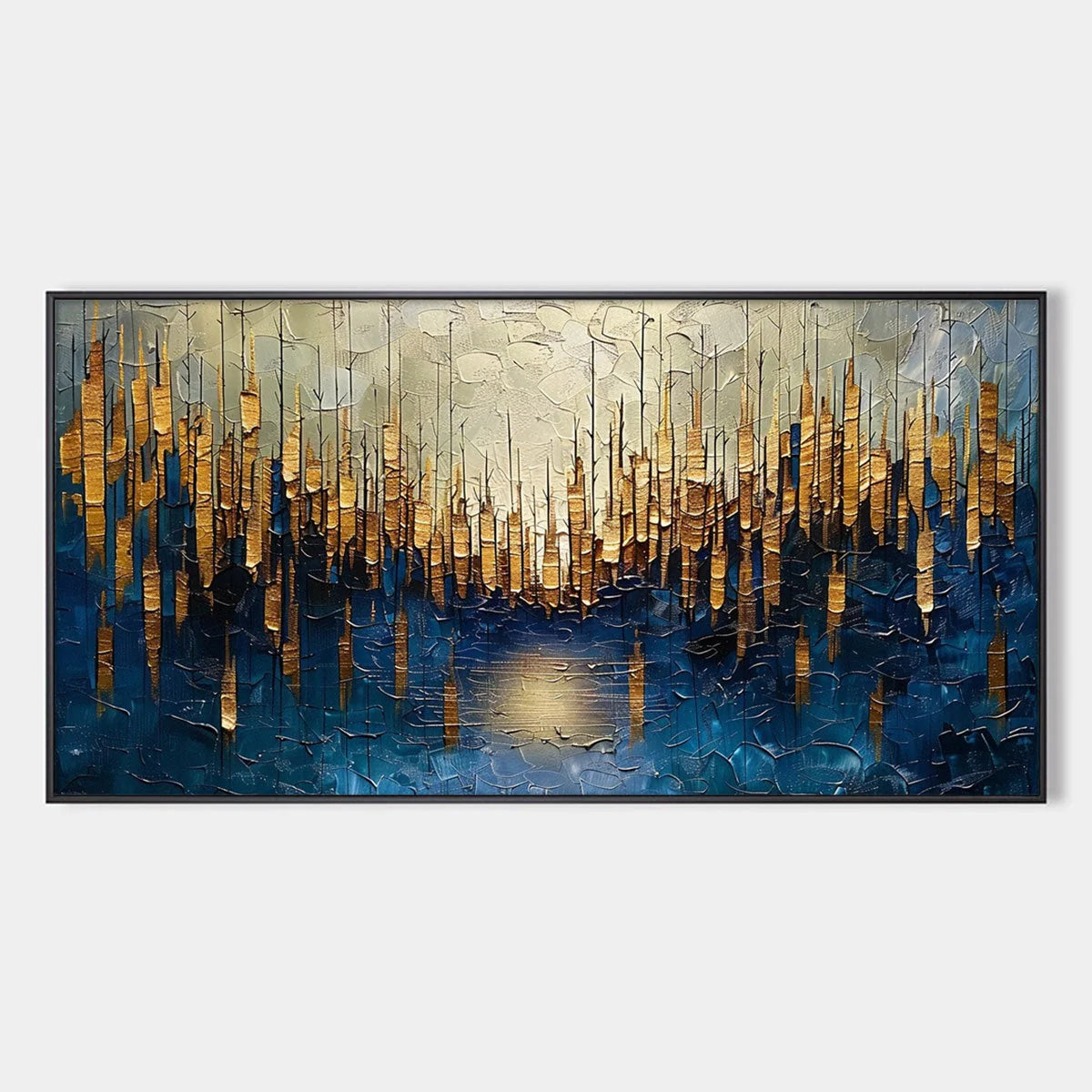 GOLDEN FOREST REFLECTION: Textured Landscape Oil Painting | hanging in living room, Landscape wall art
