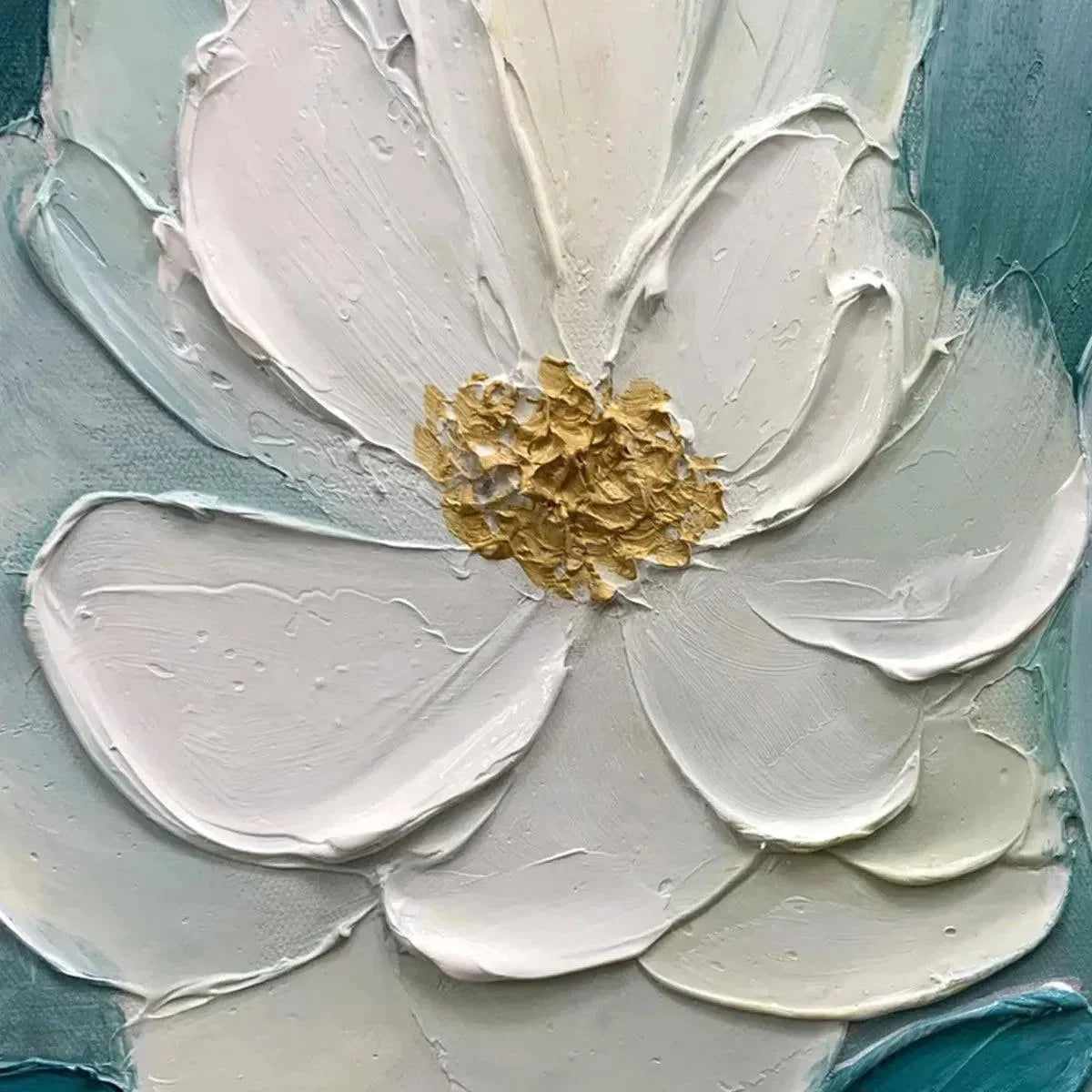 GOLDEN GARDEN: Textured Floral Painting in Teal and Gold | rolled canvas, ready for custom framing