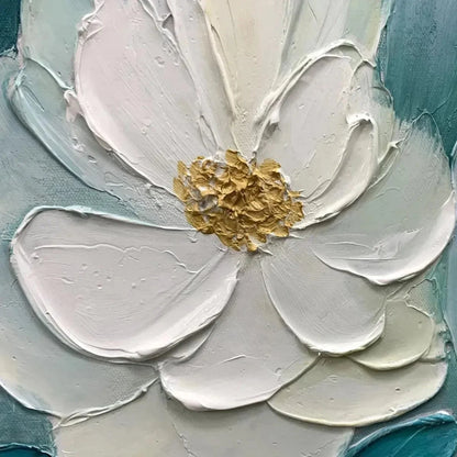 GOLDEN GARDEN: Textured Floral Painting in Teal and Gold | rolled canvas, ready for custom framing