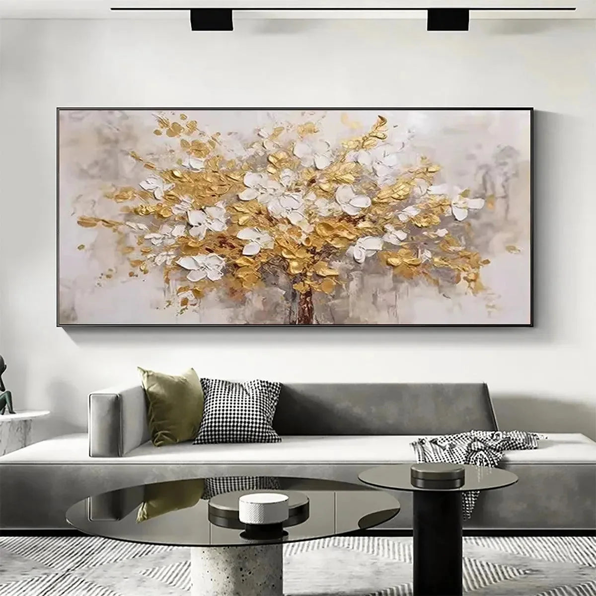 GOLDEN GARDEN: Textured White and Gold Floral Impasto Painting | Abstract closeup, raised brushwork detail