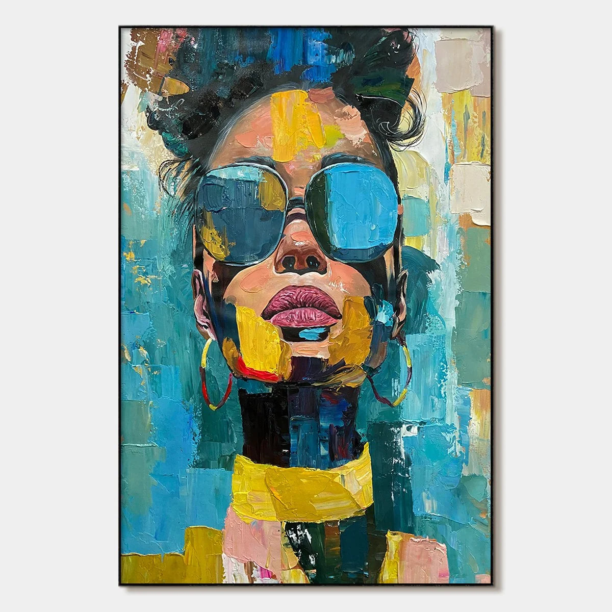 GOLDEN GAZE: Modern Portrait Impasto Oil Painting | hanging in living room, Abstract wall art