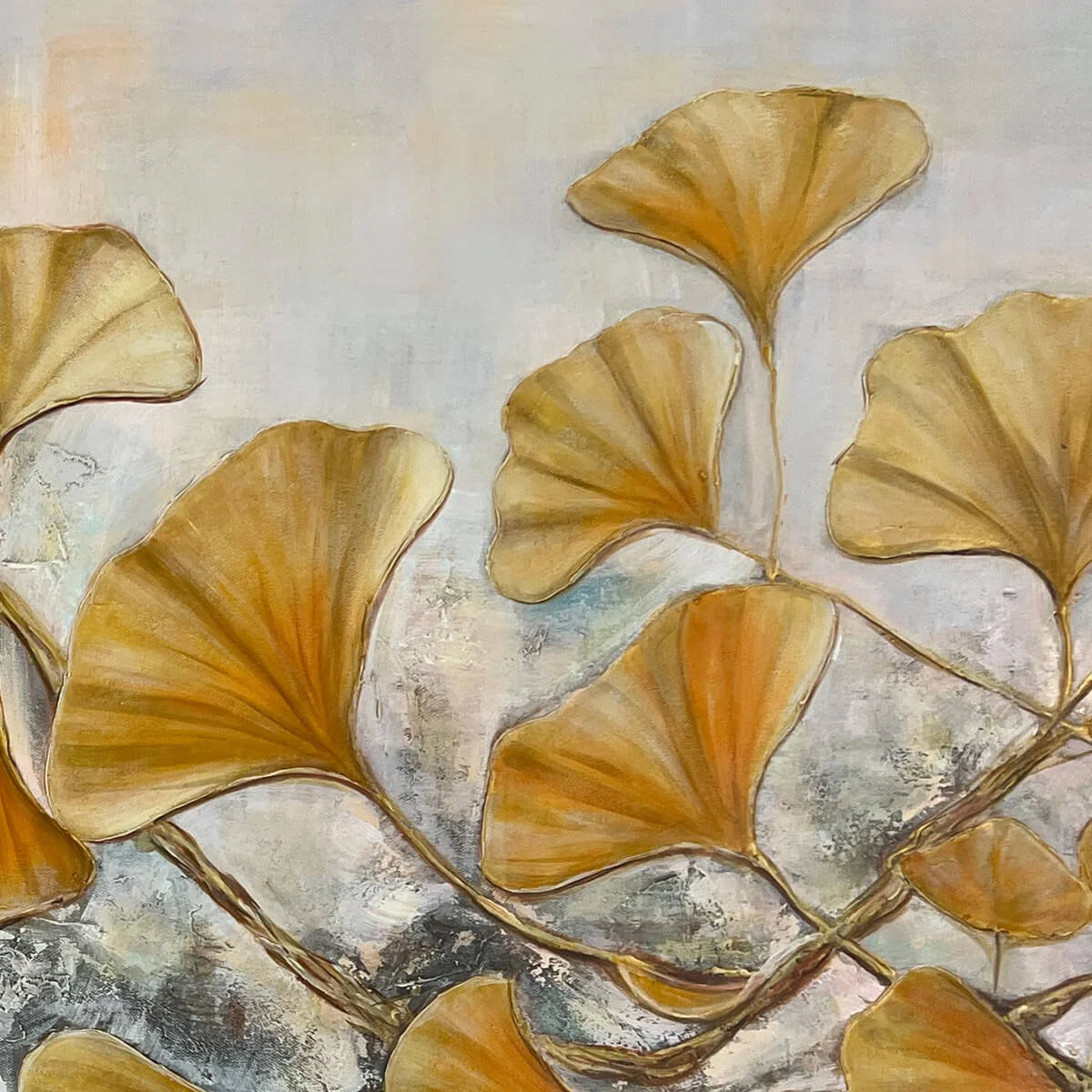 GOLDEN GINKGO: Textured Gold Leaf Oil Painting on Canvas | rectangular format, hand-painted canvas edge