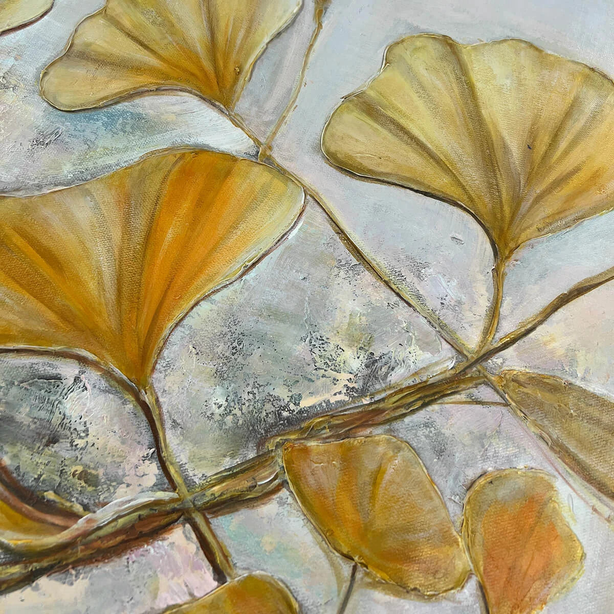 GOLDEN GINKGO: Textured Gold Leaf Oil Painting on Canvas | rolled canvas, ready for custom framing