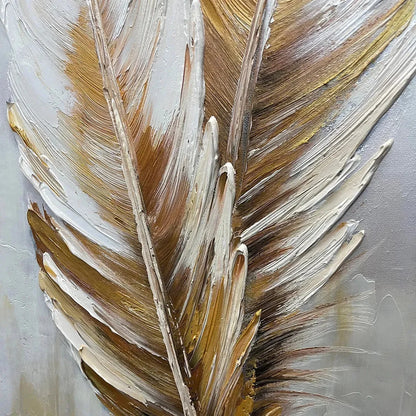 GOLDEN GRACE: Vertical Painting of Golden Feathers, Textured Impasto, Modern Wall Art | rectangular format, hand-painted canvas edge