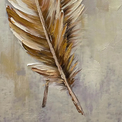 GOLDEN GRACE: Vertical Painting of Golden Feathers, Textured Impasto, Modern Wall Art | black frame version on white wall