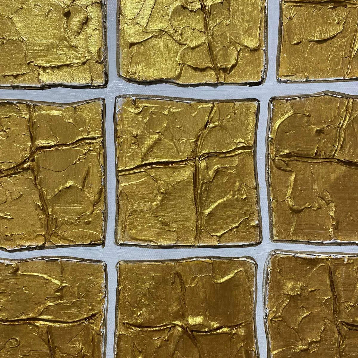 GOLDEN GRID: Textured Minimalist Abstract Oil Painting in Gold | rectangular format, hand-painted canvas edge