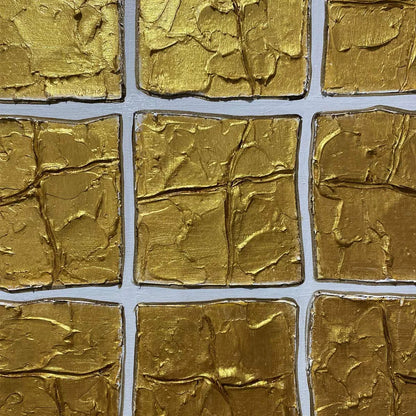 GOLDEN GRID: Textured Minimalist Abstract Oil Painting in Gold | rectangular format, hand-painted canvas edge