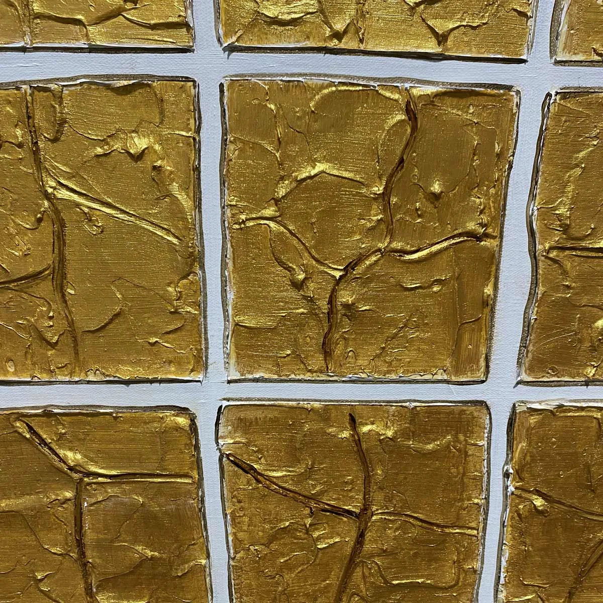 GOLDEN GRID: Textured Minimalist Abstract Oil Painting in Gold | rolled canvas, ready for custom framing