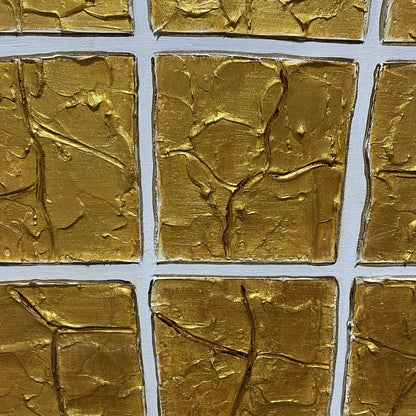 GOLDEN GRID: Textured Minimalist Abstract Oil Painting in Gold | rolled canvas, ready for custom framing