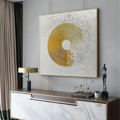 GOLDEN HARMONY: Textured Gold and White Abstract Painting, Square Wall Art | Abstract closeup, raised brushwork detail