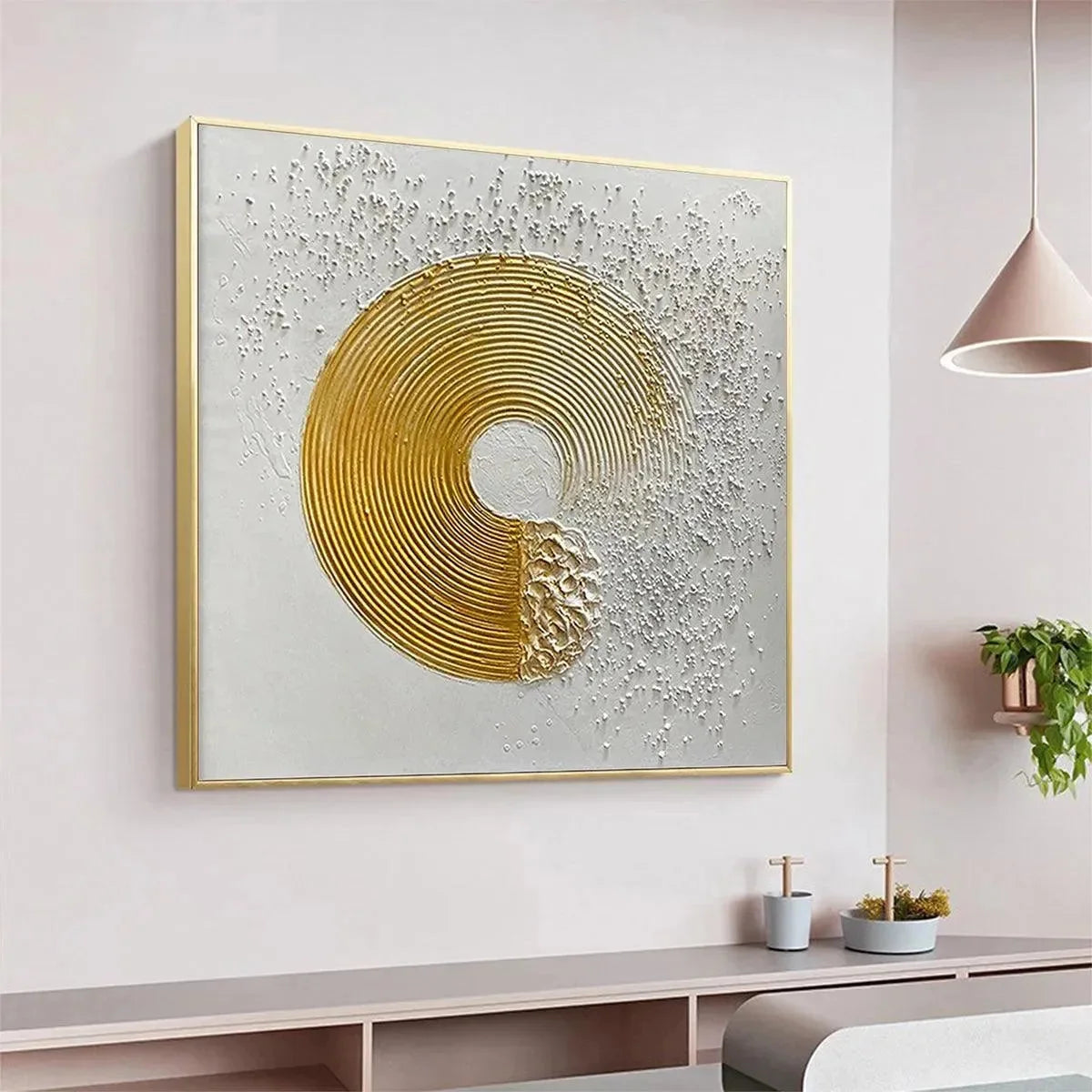 GOLDEN HARMONY: Textured Gold and White Abstract Painting, Square Wall Art | rolled canvas, ready for custom framing