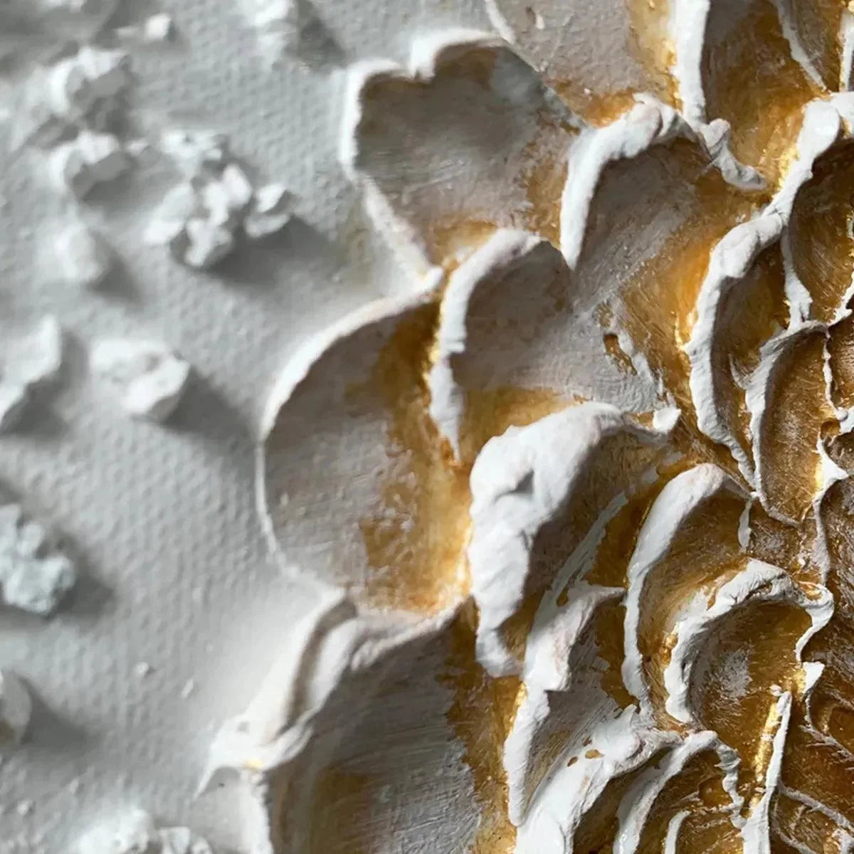 GOLDEN HARMONY: Textured Gold and White Abstract Painting, Square Wall Art | Abstract mood, soft natural light studio shot