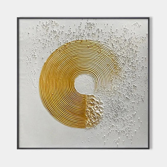 GOLDEN HARMONY: Textured Gold and White Abstract Painting, Square Wall Art | hanging in living room, Abstract wall art