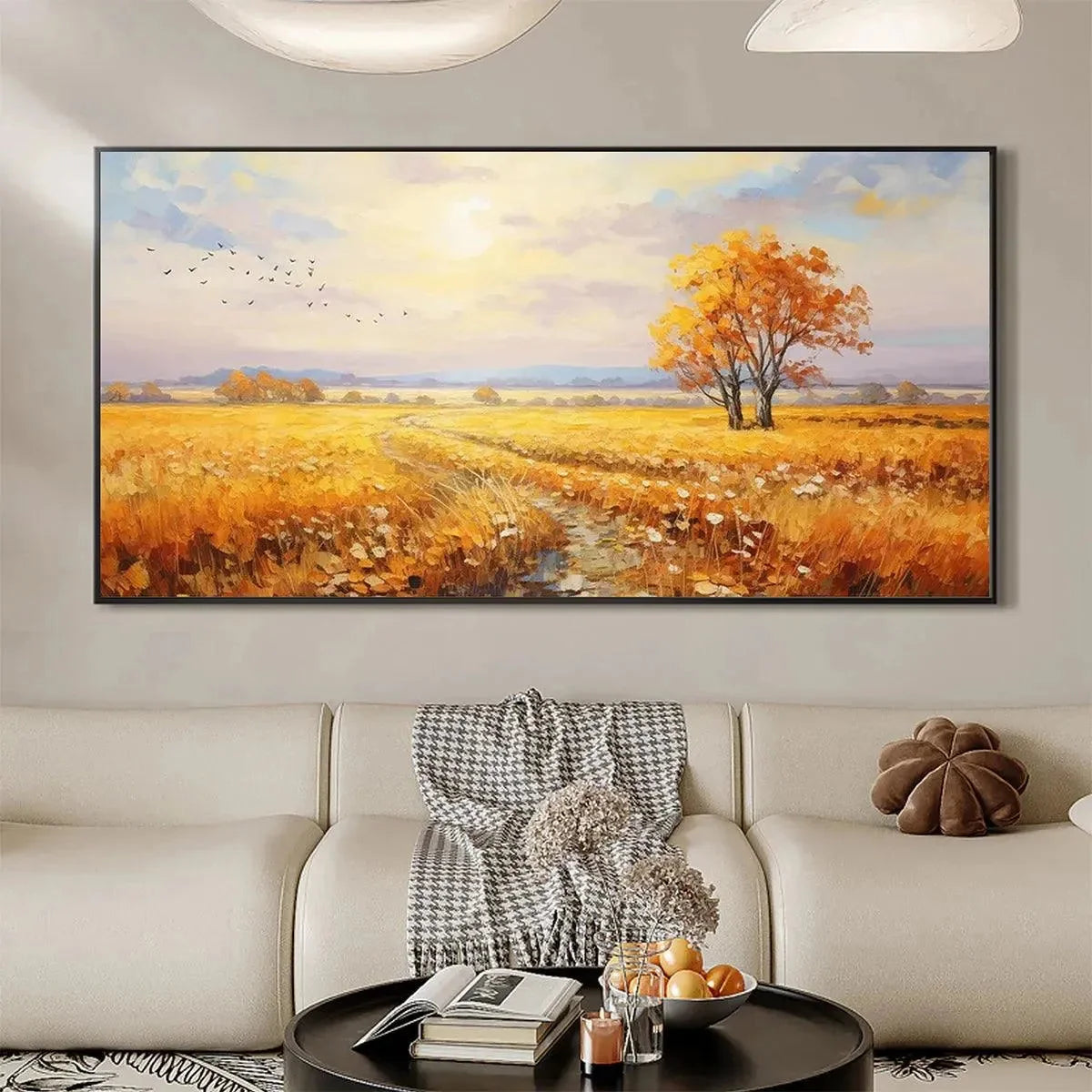 GOLDEN HARVEST: Landscape Painting of a Golden Field at Sunset | Landscape closeup, raised brushwork detail