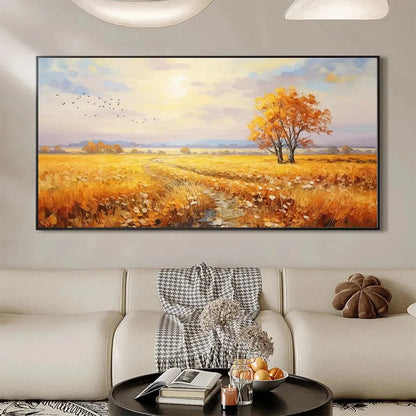 GOLDEN HARVEST: Landscape Painting of a Golden Field at Sunset | Landscape closeup, raised brushwork detail