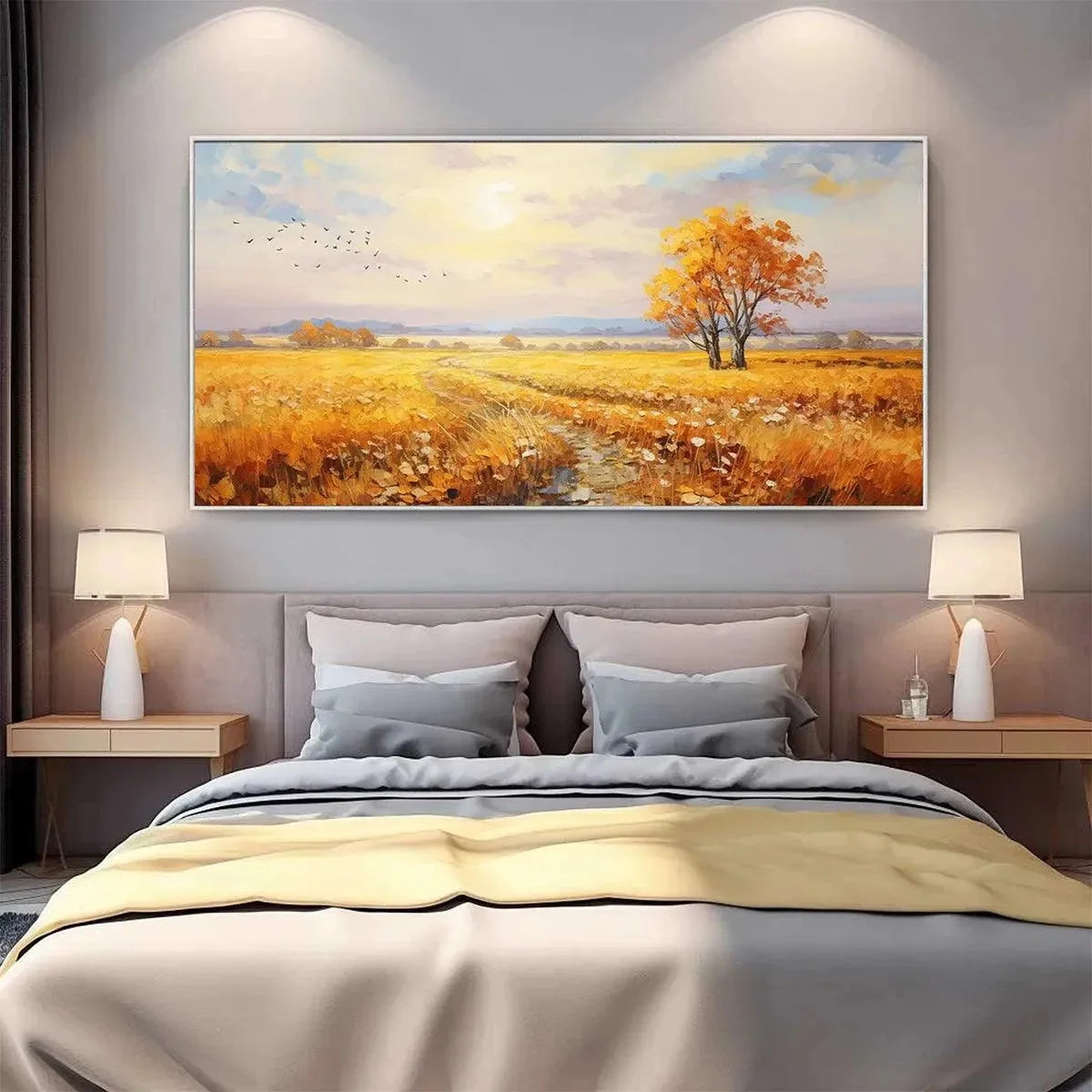 GOLDEN HARVEST: Landscape Painting of a Golden Field at Sunset | yellow palette, original oil on stretched canvas art