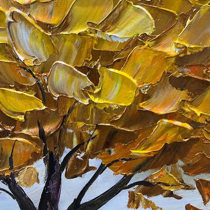GOLDEN HARVEST: Textured Impasto Golden Tree Oil Painting | rectangular format, hand-painted canvas edge