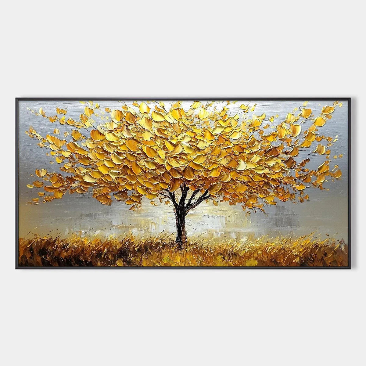 GOLDEN HARVEST: Textured Impasto Golden Tree Oil Painting | hanging in living room, Figurative wall art