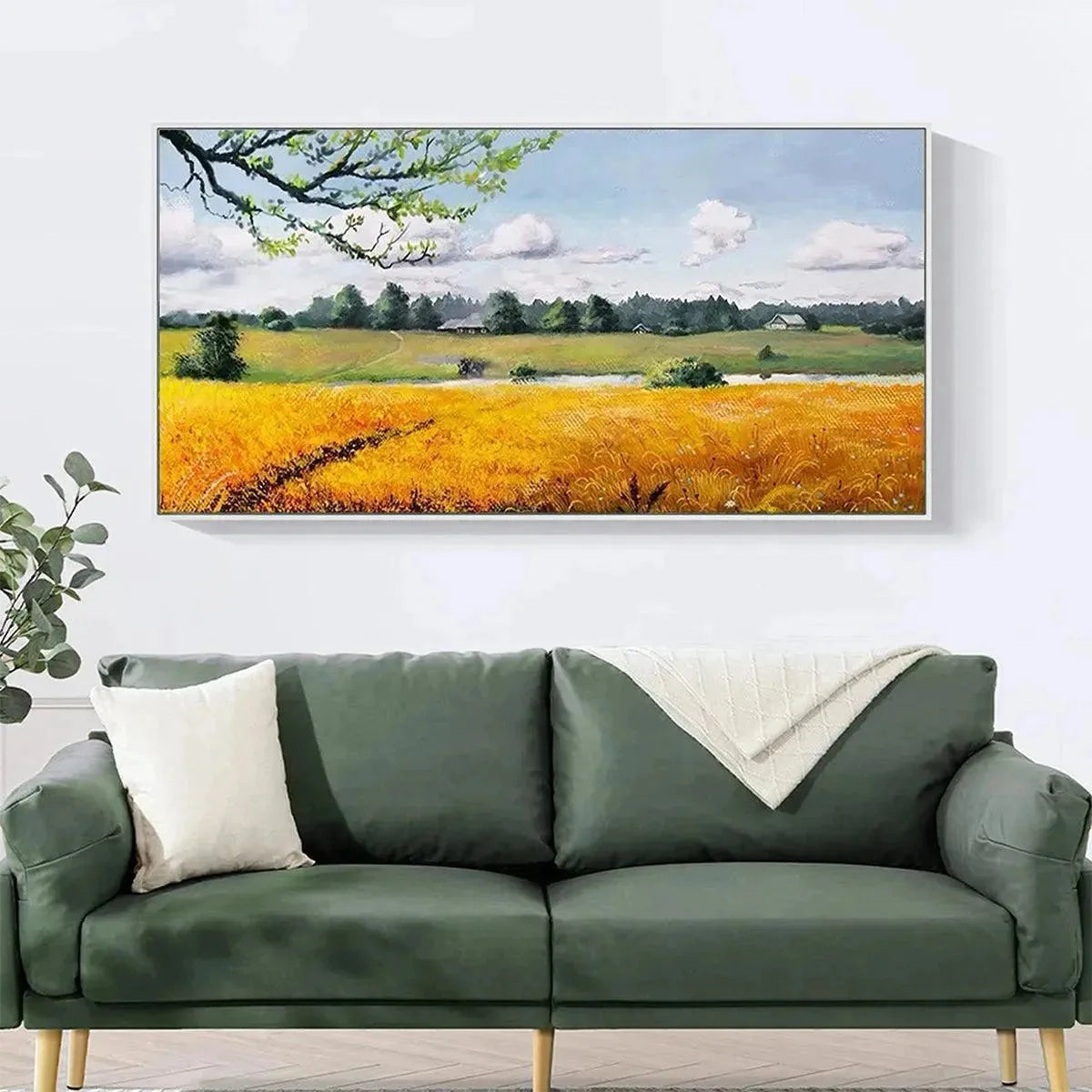GOLDEN HARVEST: Tranquil Landscape Painting of a Golden Field | Landscape closeup, raised brushwork detail