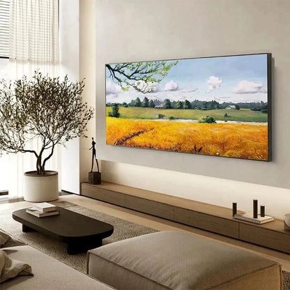 GOLDEN HARVEST: Tranquil Landscape Painting of a Golden Field | Landscape mood, soft natural light studio shot