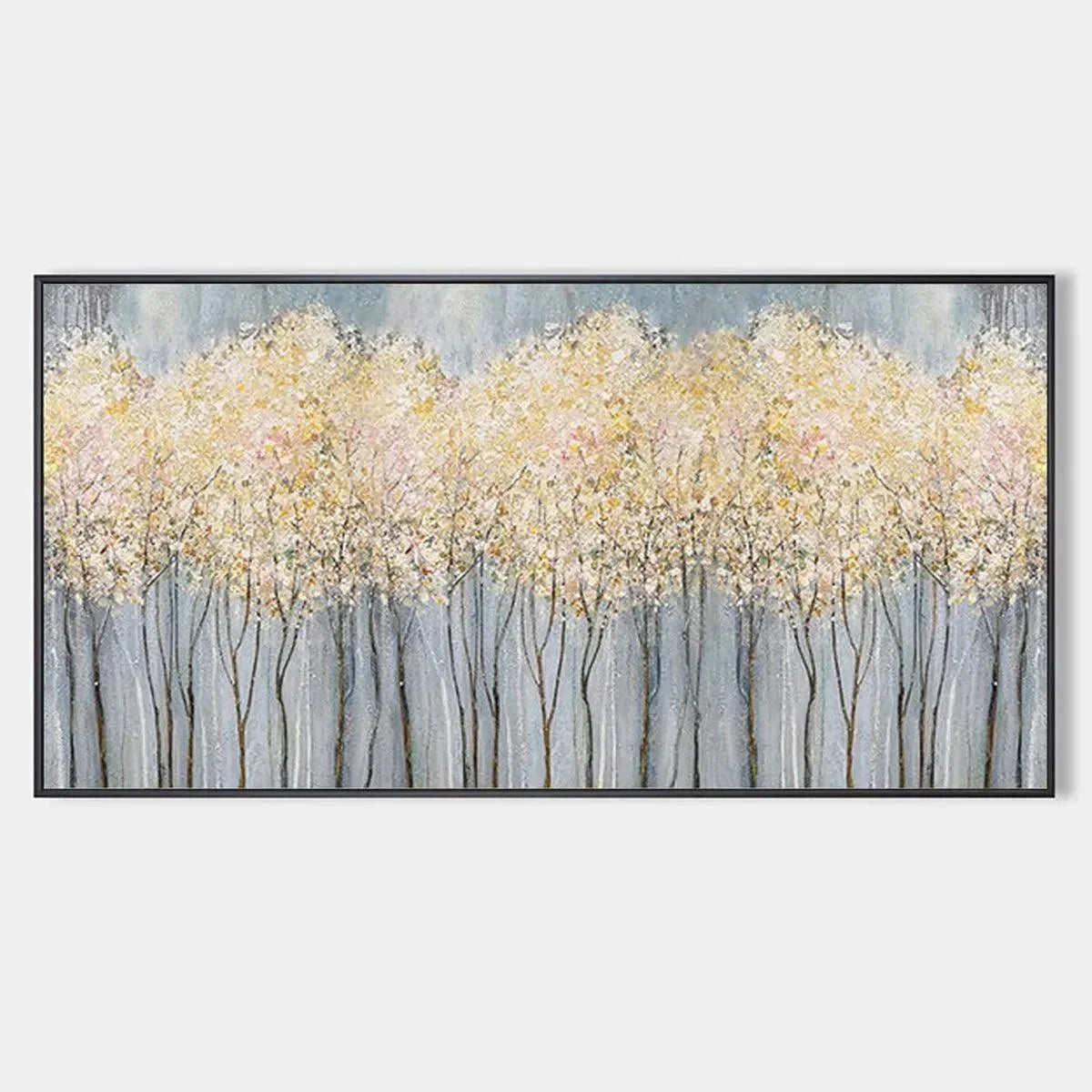 GOLDEN HAZE: Panoramic Landscape Painting, Textured Trees | hanging in living room, Landscape wall art