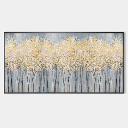 GOLDEN HAZE: Panoramic Landscape Painting, Textured Trees | hanging in living room, Landscape wall art