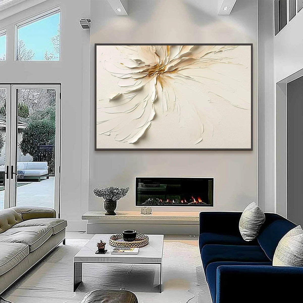 GOLDEN HEART: Textured Impasto Abstract Floral Painting | rectangular format, hand-painted canvas edge