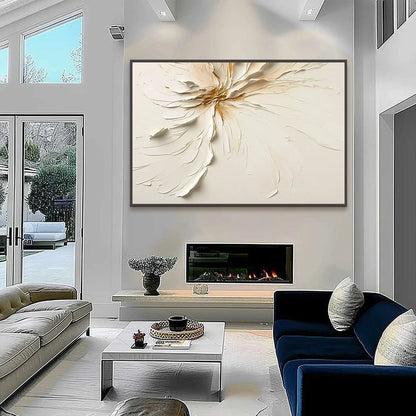GOLDEN HEART: Textured Impasto Abstract Floral Painting | rectangular format, hand-painted canvas edge