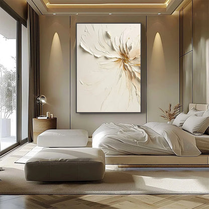 GOLDEN HEART: Textured Impasto Abstract Floral Painting | gold frame stretched on neutral wall