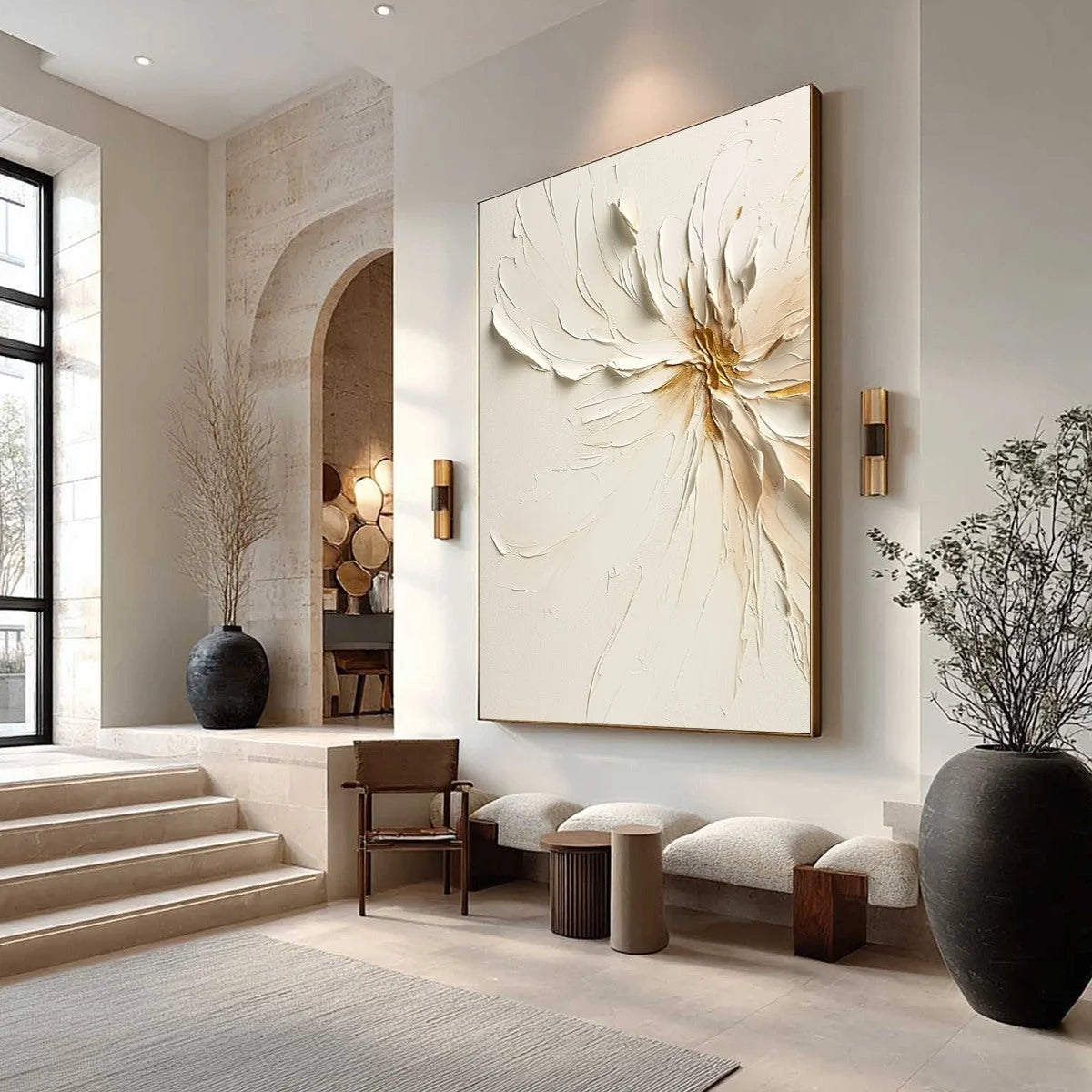 GOLDEN HEART: Textured Impasto Abstract Floral Painting | Abstract mood, soft natural light studio shot
