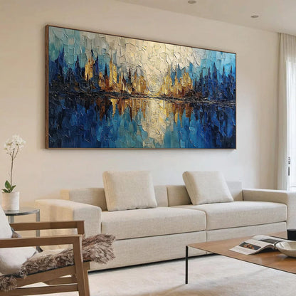 Golden Horizon Abstract Cityscape Textured Oil Painting Wall Art | Abstract mood, soft natural light studio shot