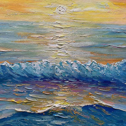 GOLDEN HORIZON: Panoramic Coastal Sunset Oil Painting | rolled canvas, ready for custom framing
