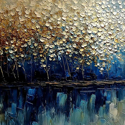 GOLDEN HORIZON: Textured Abstract Cityscape Painting with Golden Hues | rectangular format, hand-painted canvas edge