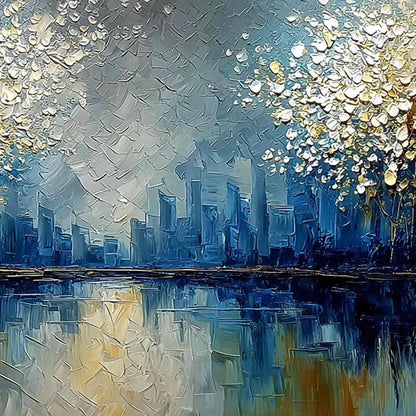 GOLDEN HORIZON: Textured Abstract Cityscape Painting with Golden Hues | rolled canvas, ready for custom framing