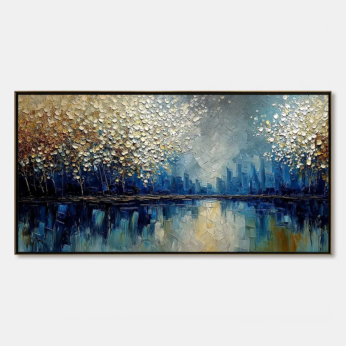 GOLDEN HORIZON: Textured Abstract Cityscape Painting with Golden Hues | hanging in living room, Abstract wall art