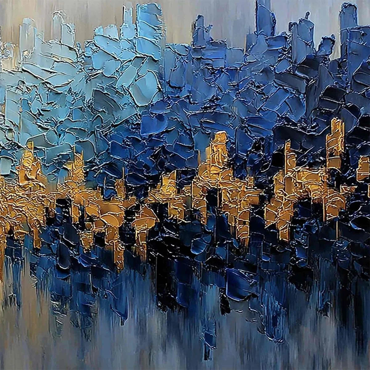GOLDEN HORIZON: Textured Abstract Cityscape Palette Knife Art | rectangular format, hand-painted canvas edge