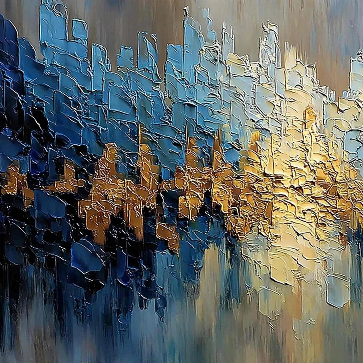 GOLDEN HORIZON: Textured Abstract Cityscape Palette Knife Art | rolled canvas, ready for custom framing