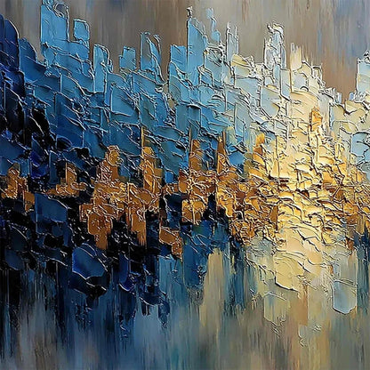 GOLDEN HORIZON: Textured Abstract Cityscape Palette Knife Art | rolled canvas, ready for custom framing