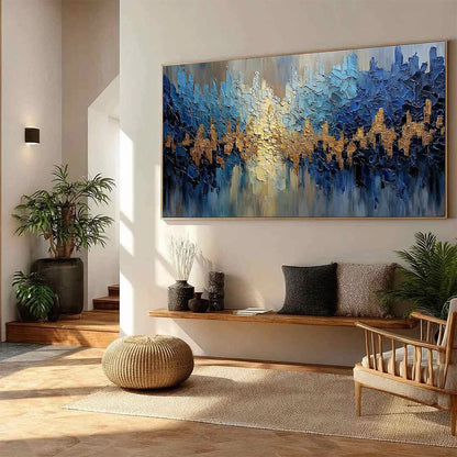 GOLDEN HORIZON: Textured Abstract Cityscape Palette Knife Art | golden palette, original office art