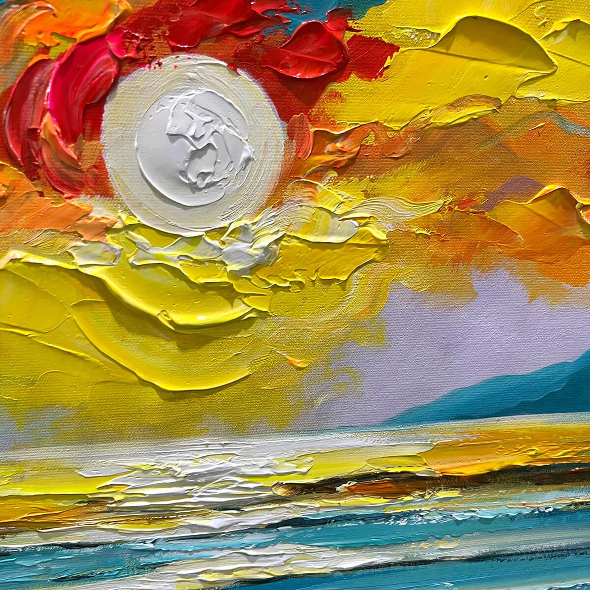 GOLDEN HORIZON: Vibrant Sunset Seascape Oil Painting | rectangular format, hand-painted canvas edge