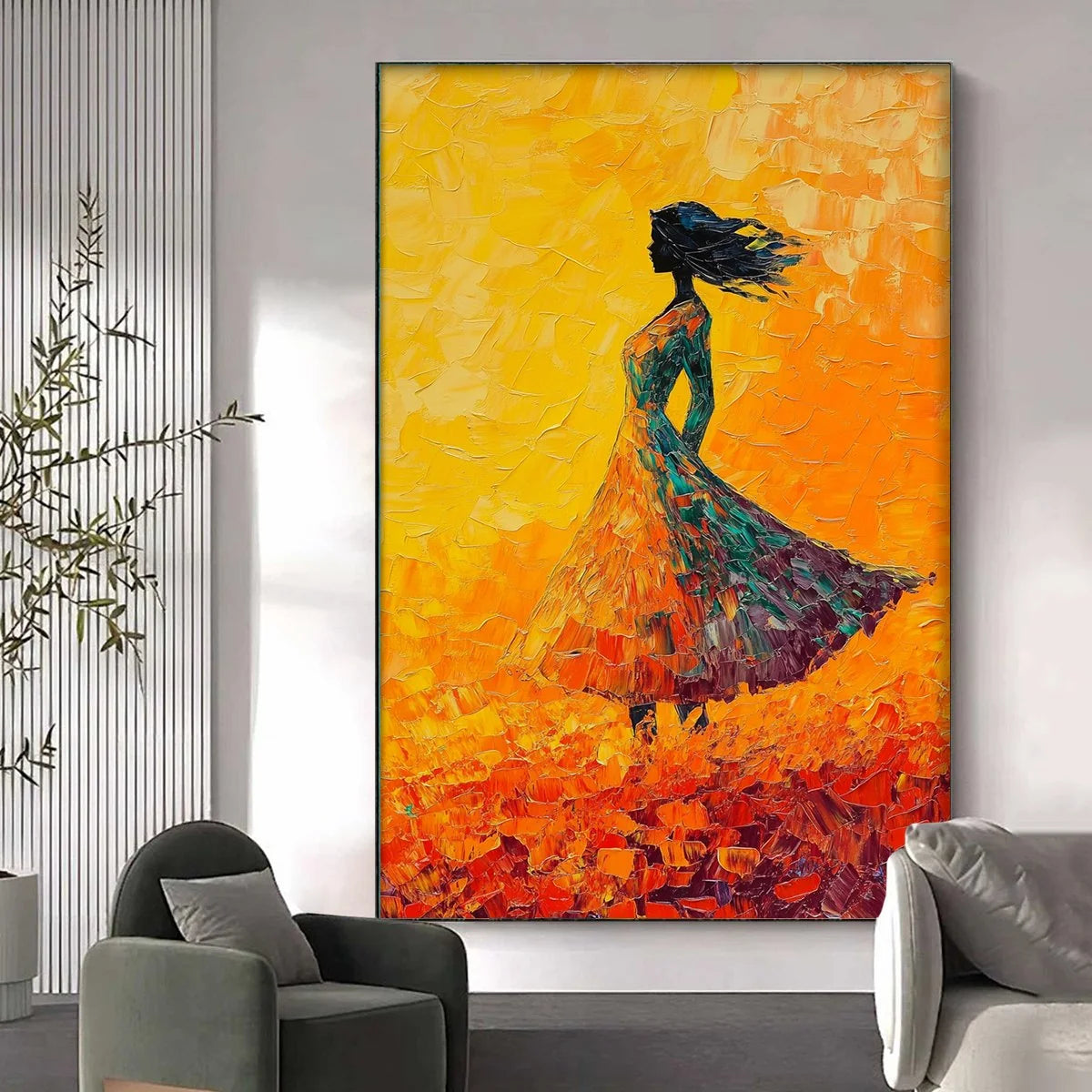 GOLDEN HOUR GRACE: Textured Impasto Figurative Oil Painting of Woman in Field | rolled canvas, ready for custom framing