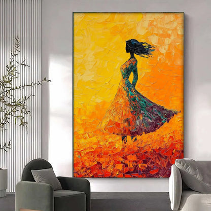 GOLDEN HOUR GRACE: Textured Impasto Figurative Oil Painting of Woman in Field | rolled canvas, ready for custom framing