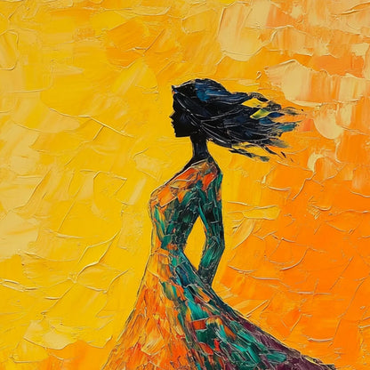 GOLDEN HOUR GRACE: Textured Impasto Figurative Oil Painting of Woman in Field | black frame version on white wall
