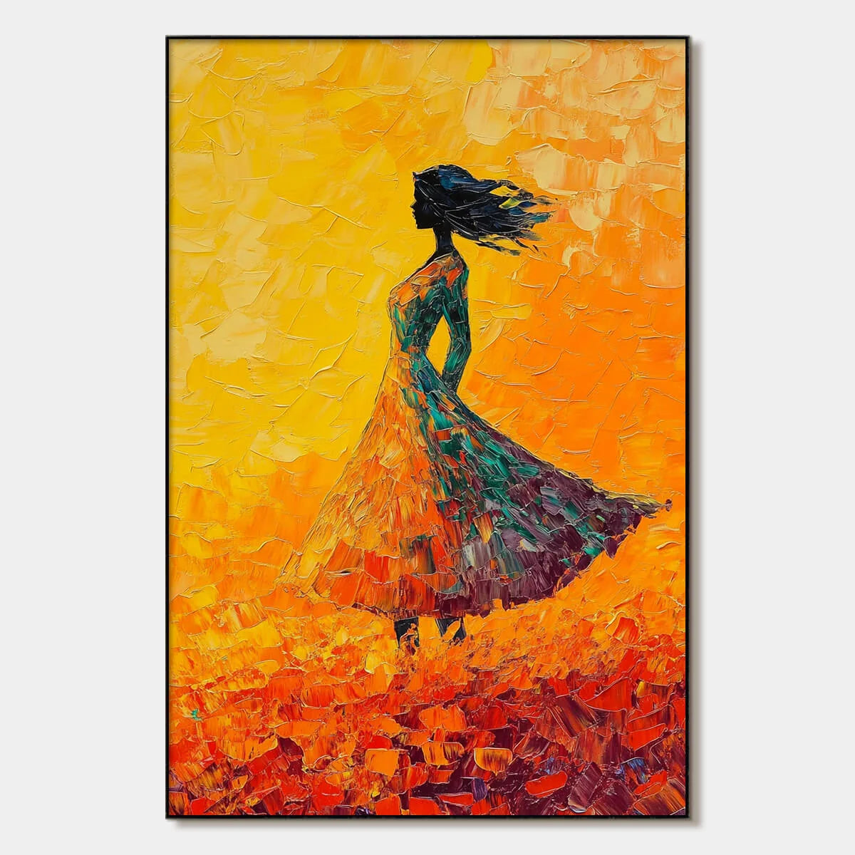 GOLDEN HOUR GRACE: Textured Impasto Figurative Oil Painting of Woman in Field | hanging in living room, Figurative wall art