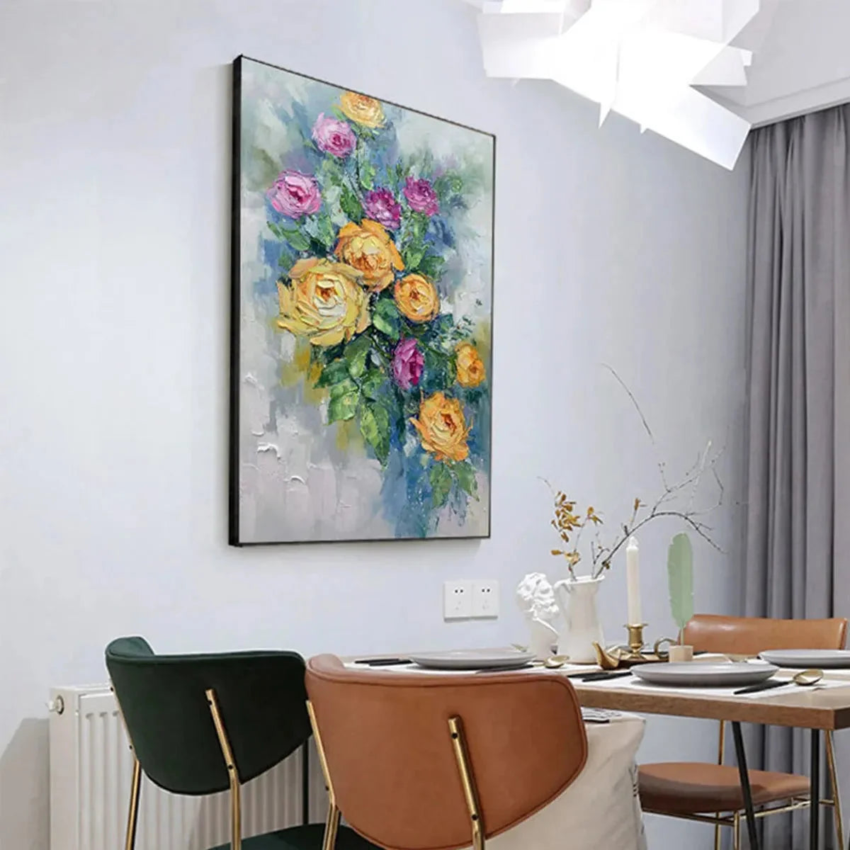 GOLDEN HOUR ROSES: Vertical Textured Floral Oil Painting on Canvas | rolled canvas, ready for custom framing