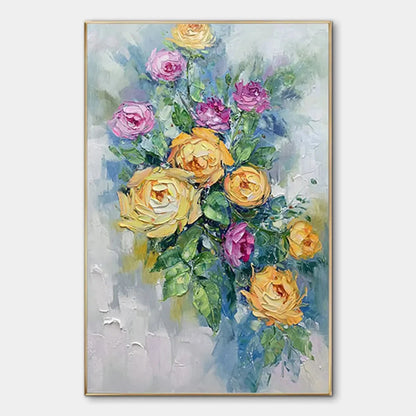 GOLDEN HOUR ROSES: Vertical Textured Floral Oil Painting on Canvas | hanging in living room, Abstract wall art