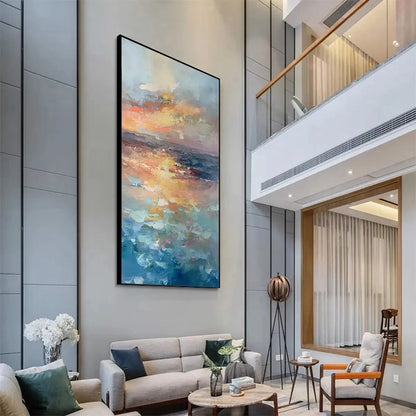 GOLDEN HOUR SEASCAPE: Ocean Painting, Sunset Wall Art, Impasto Texture, Vertical Canvas | rolled canvas, ready for custom framing
