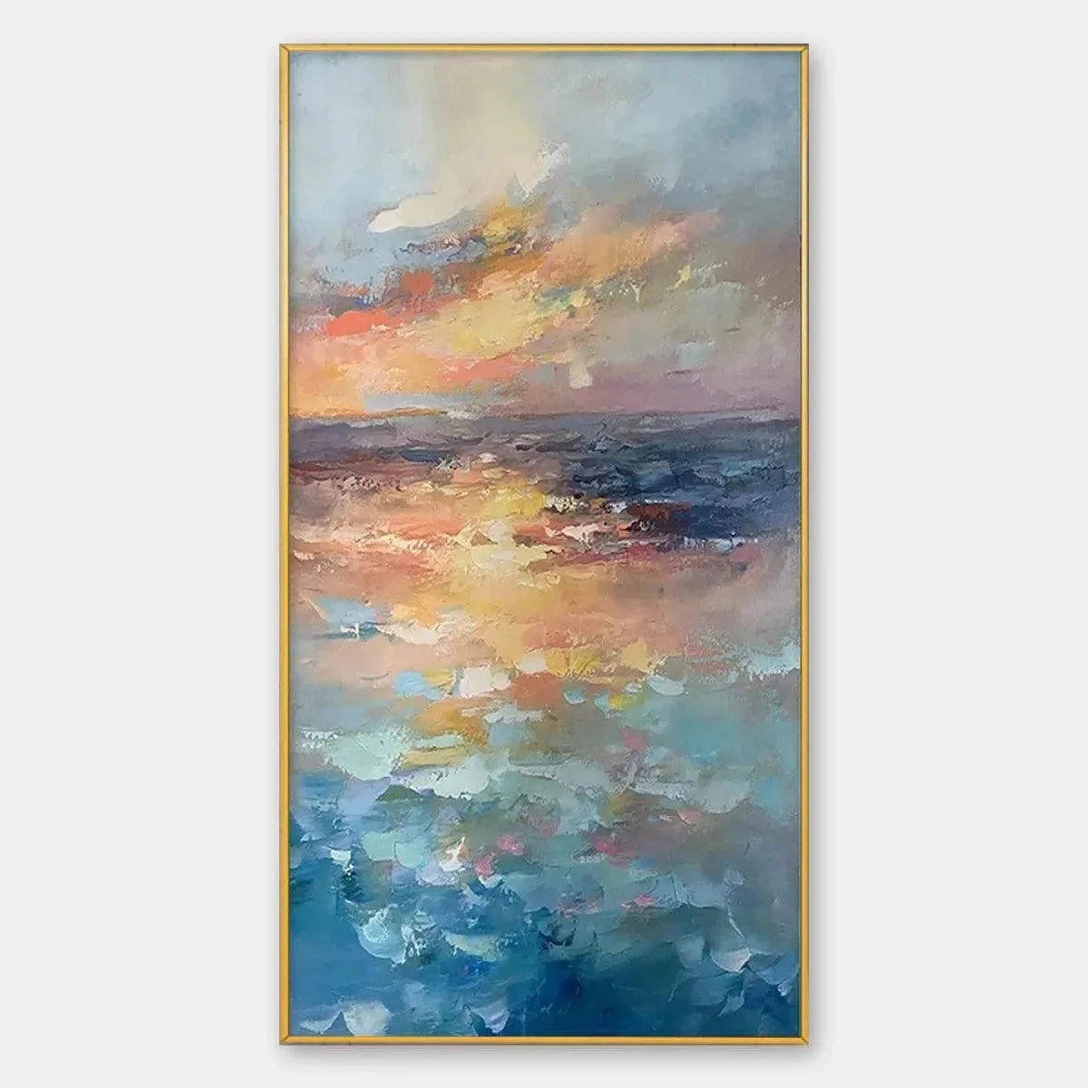 GOLDEN HOUR SEASCAPE: Ocean Painting, Sunset Wall Art, Impasto Texture, Vertical Canvas | hanging in living room, Abstract wall art